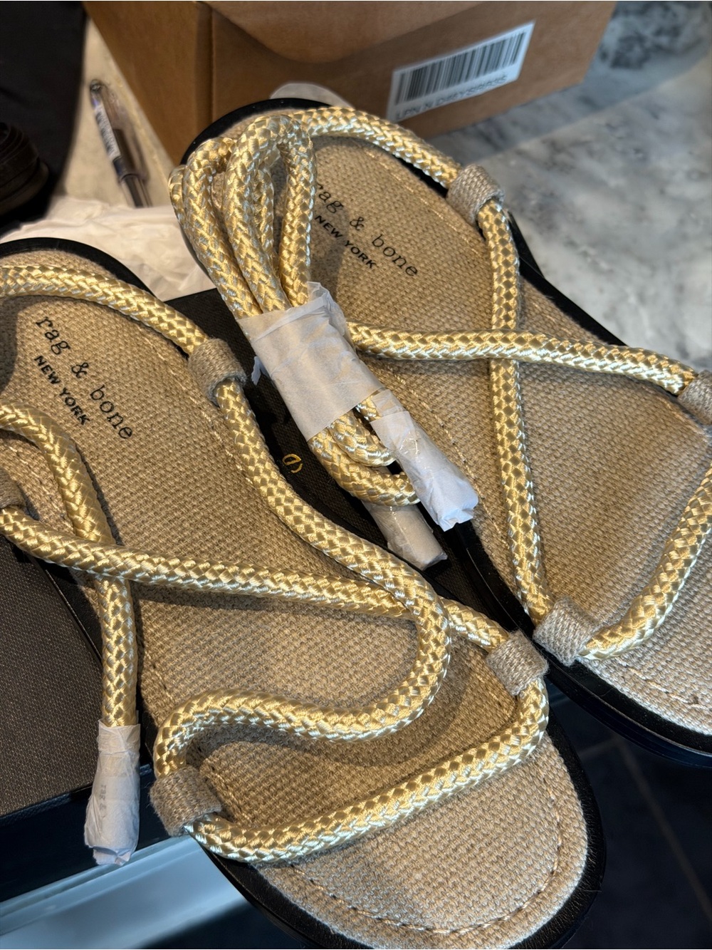 rag & bone Metallic Gold Braided Rope Wrap Sandals with extra leather straps